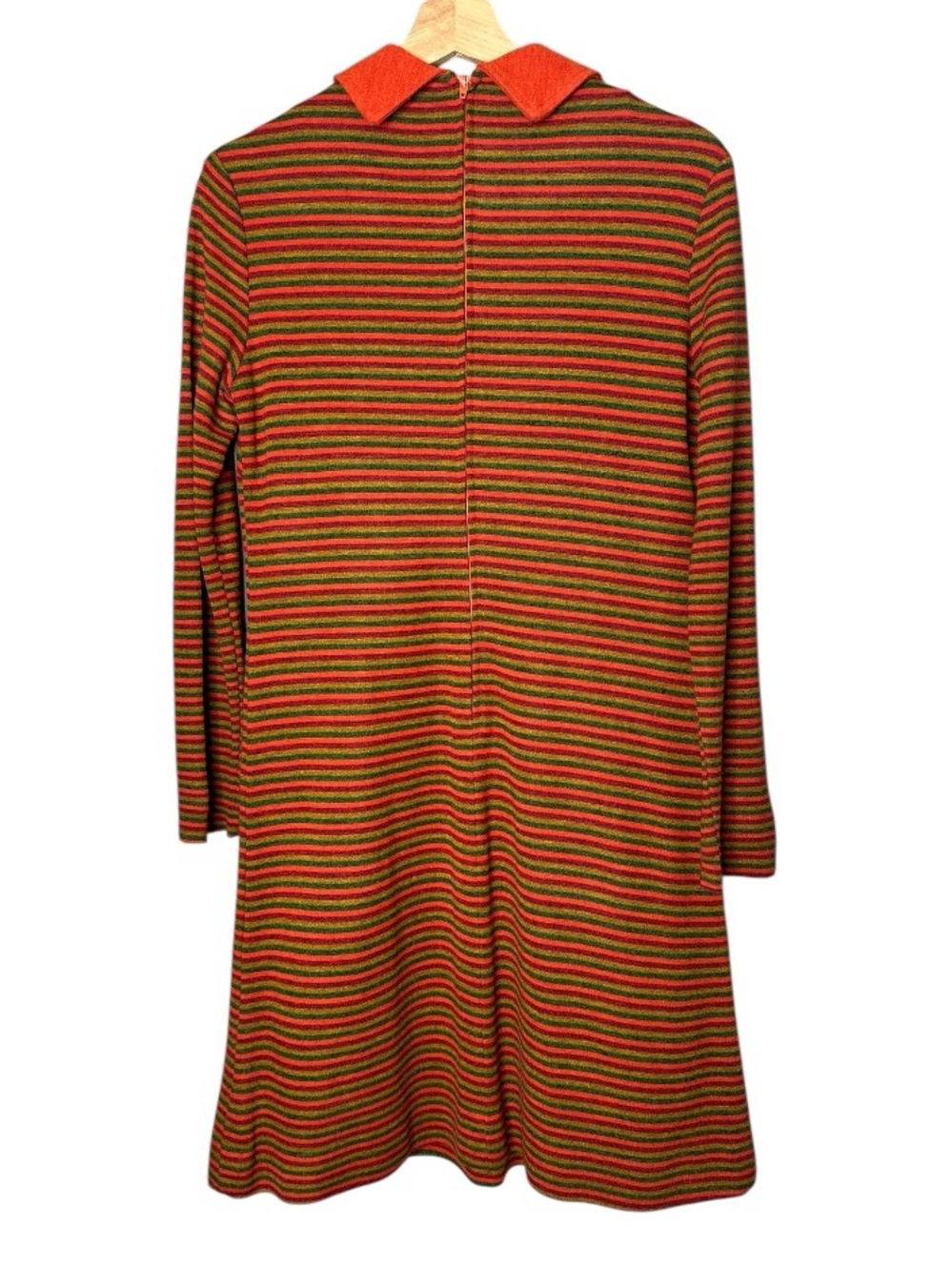 Vintage 1970s Butterfly Collar Striped A-Line Dress - Picture 10 of 12